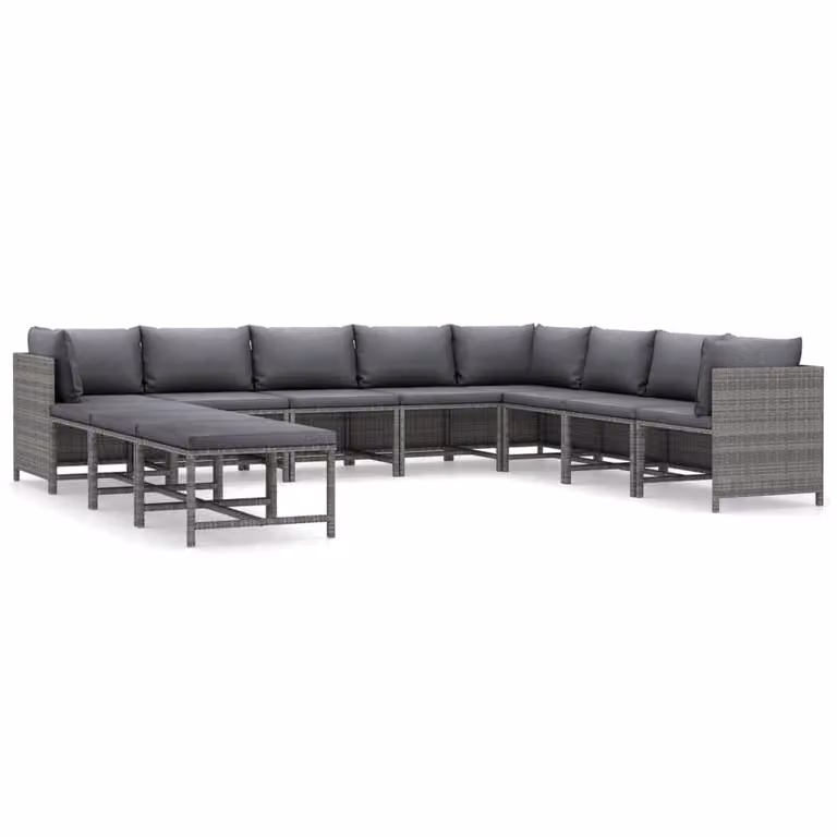 Set Divani da Giardino 11 pz con Cuscini in Polyrattan Grigio