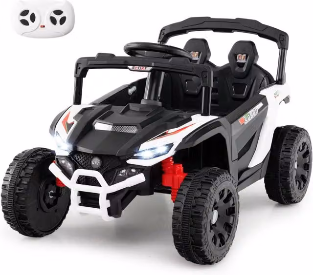 Auto elettrica 12V per bambini 3 velocit¨¤ luci LED clacson e sospensioni a molla, UTV fuoristrada con telecomando Bianco