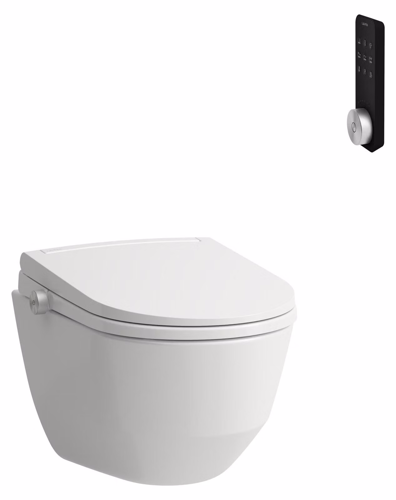 WC douche mural LAUFEN Cleanet Pro, sans rebord, chasse d'eau à déversement profond, abattant et couvercle à fermeture douce, télécommande, siège chauffant, 370 x 530 x 425 mm, H600890000S002, H600890000S002