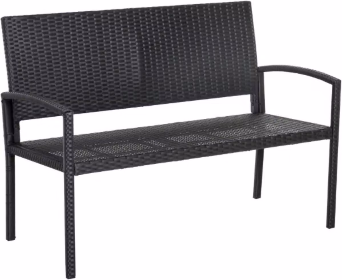 Panca da giardino - Due posti - Per esterni e veranda - Design in rattanPoliuretanoper tutte le stagioni con telaio in acciaio - Leggero e facile da montare - Mobili da giardino - Nero