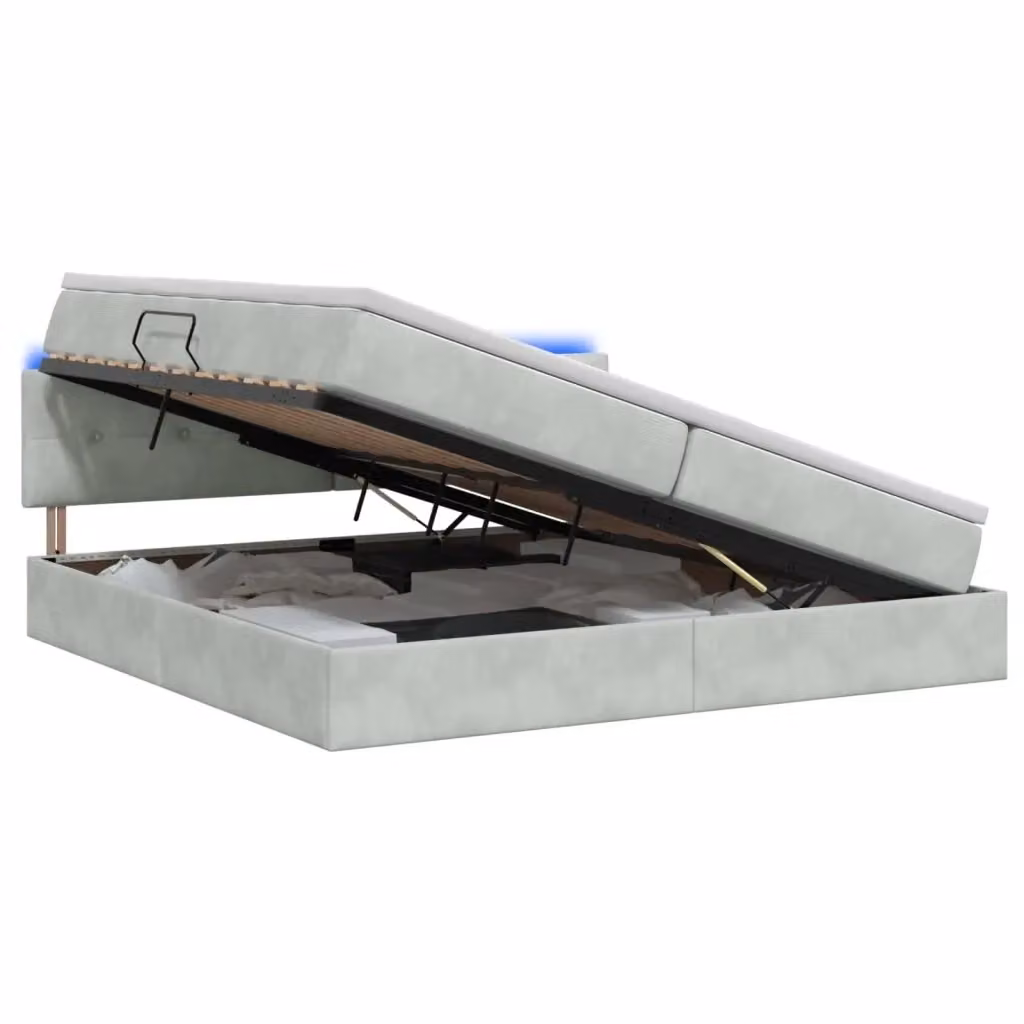 Letto con contenitore e illuminazione LED vidaXL in tessuto grigio con materasso a molle L/P/H: 200 x 140 x 204 cm – 2