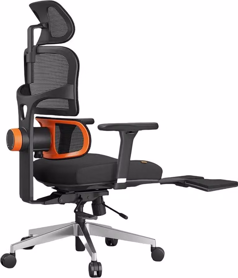 Sedia da ufficio ergonomica - Con poggiapiedi - Supporto lombare adattivo - Quattro livelli di inclinazione - Schienale regolabile - Braccioli regolabili - Poggiatesta - Nero