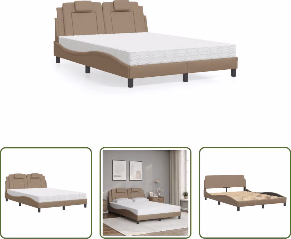 The Living Store Letto con materasso cappuccino-marrone 120x200 cm in ecopelle