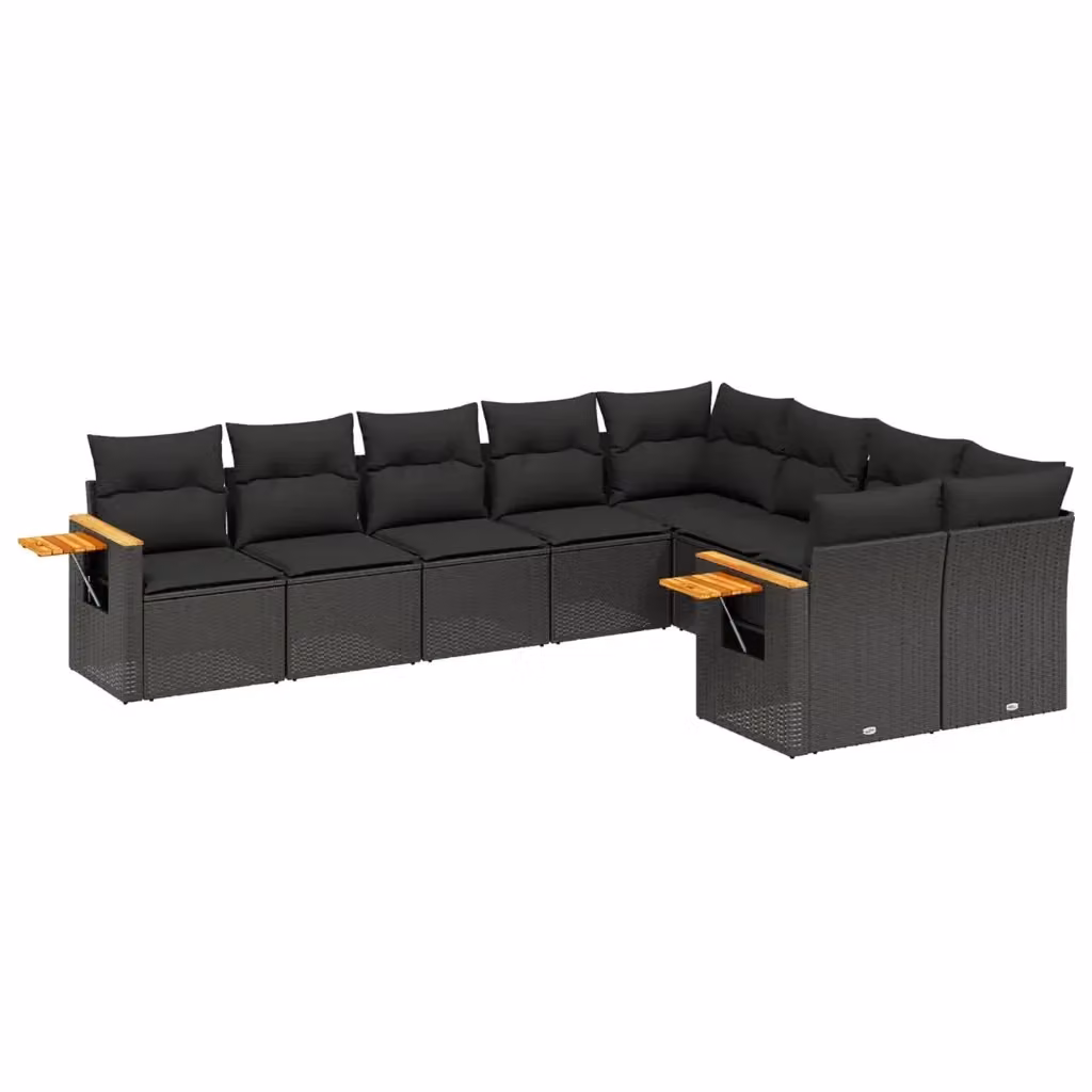 Set di divani da giardino vidaXL in polyrattan nero con 9 pezzi e cuscini inclusi – 2