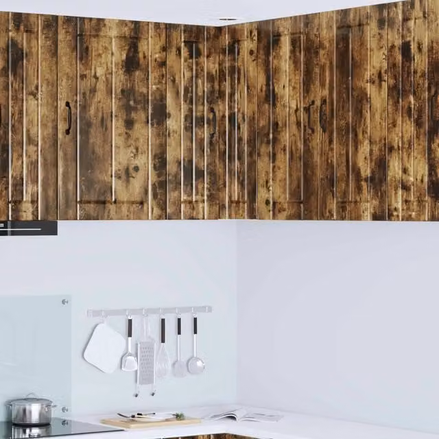 Armadio da cucina pensile moderno vidaXL in legno color rovere fumè con ante scorrevoli L/P/H: 57 x 57 x 80 cm