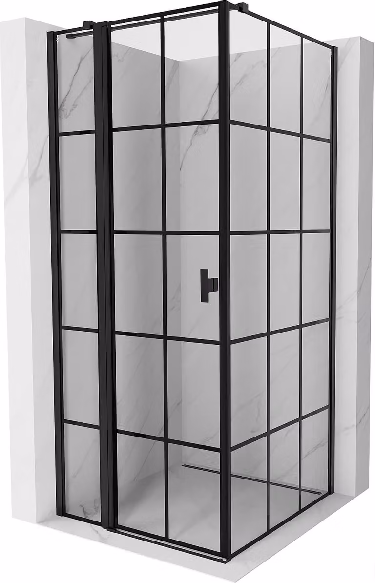 Mexen Mist T cabina doccia a battente sinistra 90 x 90 cm, griglia nera, nero - 8A4T-090-090-70-77-L