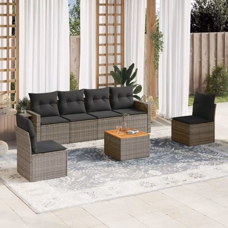 Maison Exclusive - Set Divani da Giardino 7 pz con Cuscini Grigio in Polyrattan