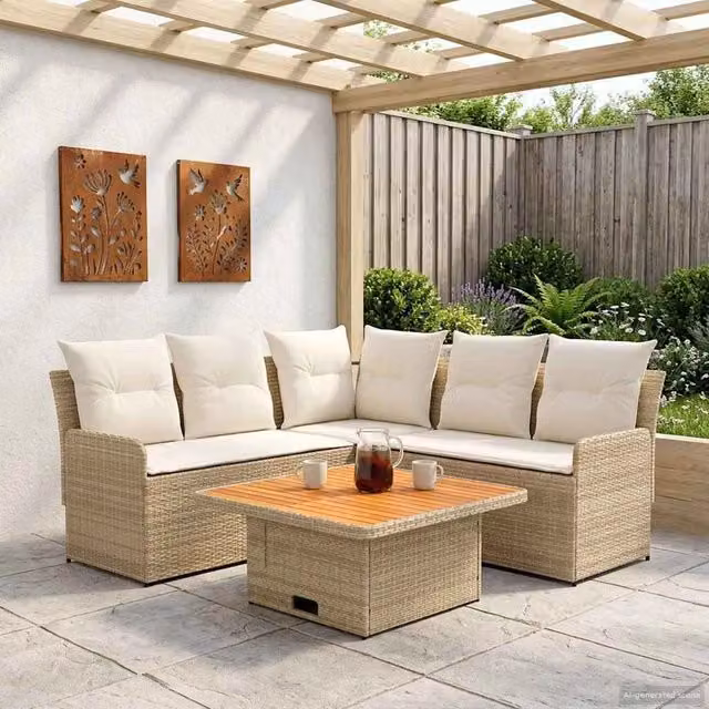 Set di Mobili 4 pz Beige e Crema Rattan in PE 3422178