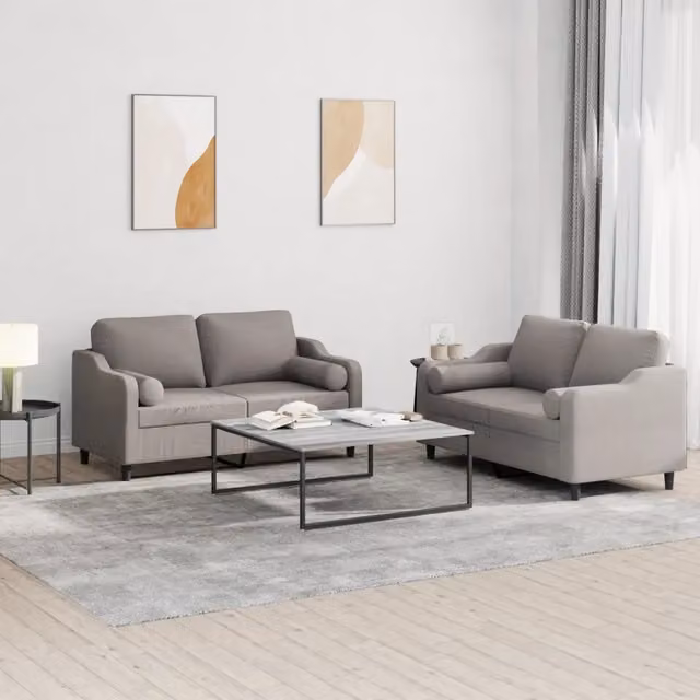 Set di 2 divani vidaXL in tessuto beige e grigio con cuscini per soggiorno in stile moderno