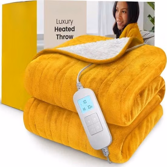 Scaldapiedi Elettrico Dekelektro in Flanella e Sherpa Giallo con Telecomando e Timer