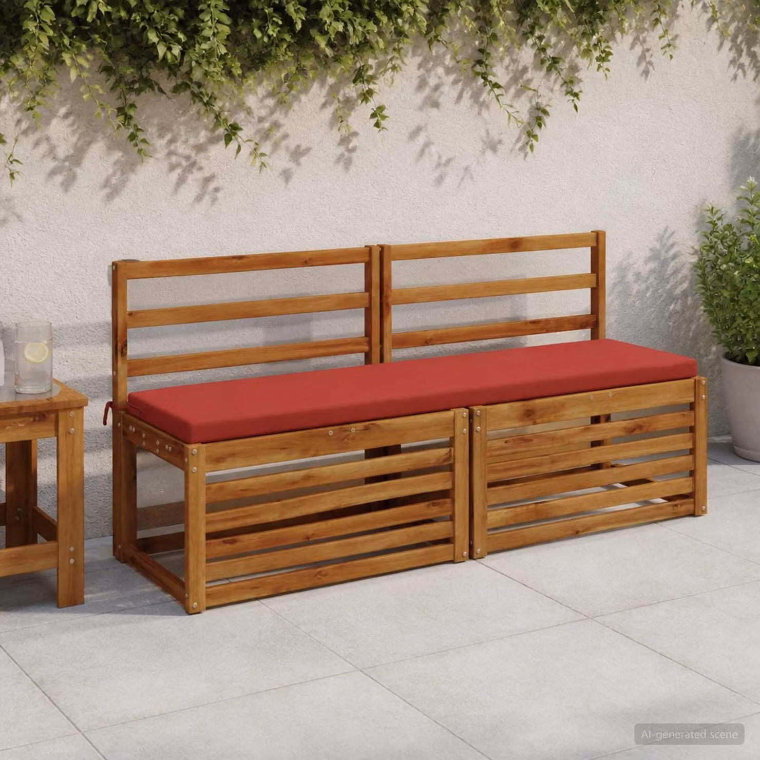 Set di 2 cuscini per panchina vidaXL in poliestere rosso con fodera rimovibile e resistente ai raggi UV