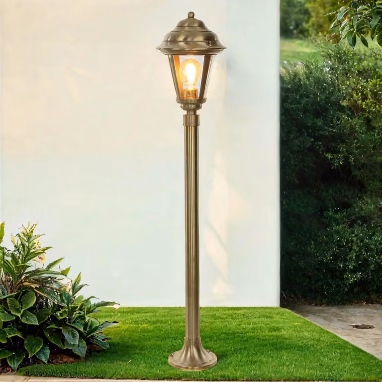 Lampada da terra per esterni rustica da 100 cm in ottone massiccio IP43 E27 luce da sentiero lanterna da giardino