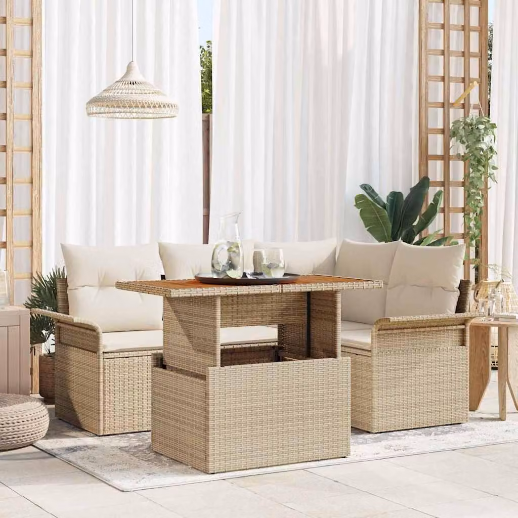 Maison Exclusive - Set da giardino composto da 5 pezzi, divano in rattan sintetico beige