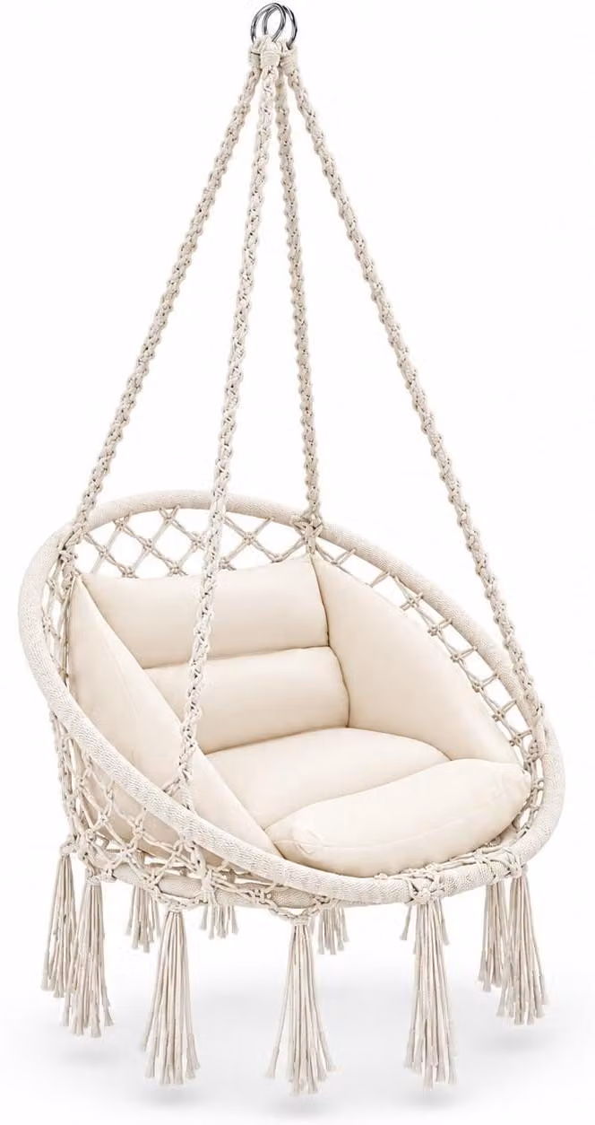 Sedia a dondolo con cuscini - Corda intrecciata beige - Capacità di carico: 160 kg