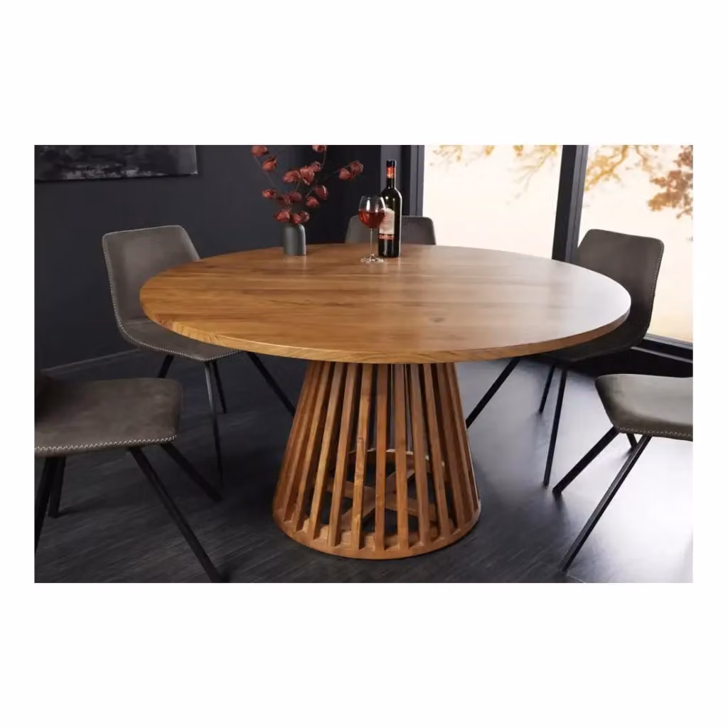 Tavolo da pranzo rotondo Meublorama in legno di acacia marrone stile rustico Diametro: 140 cm, Altezza: 76 cm – 2