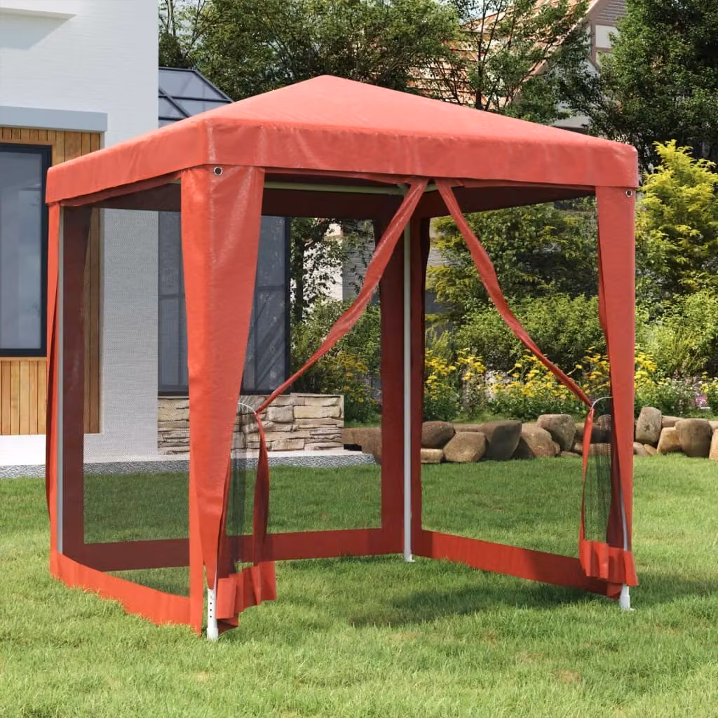 The Living Store Tenda per feste con 4 pareti laterali in rete Rosso 2x2 m HDPE