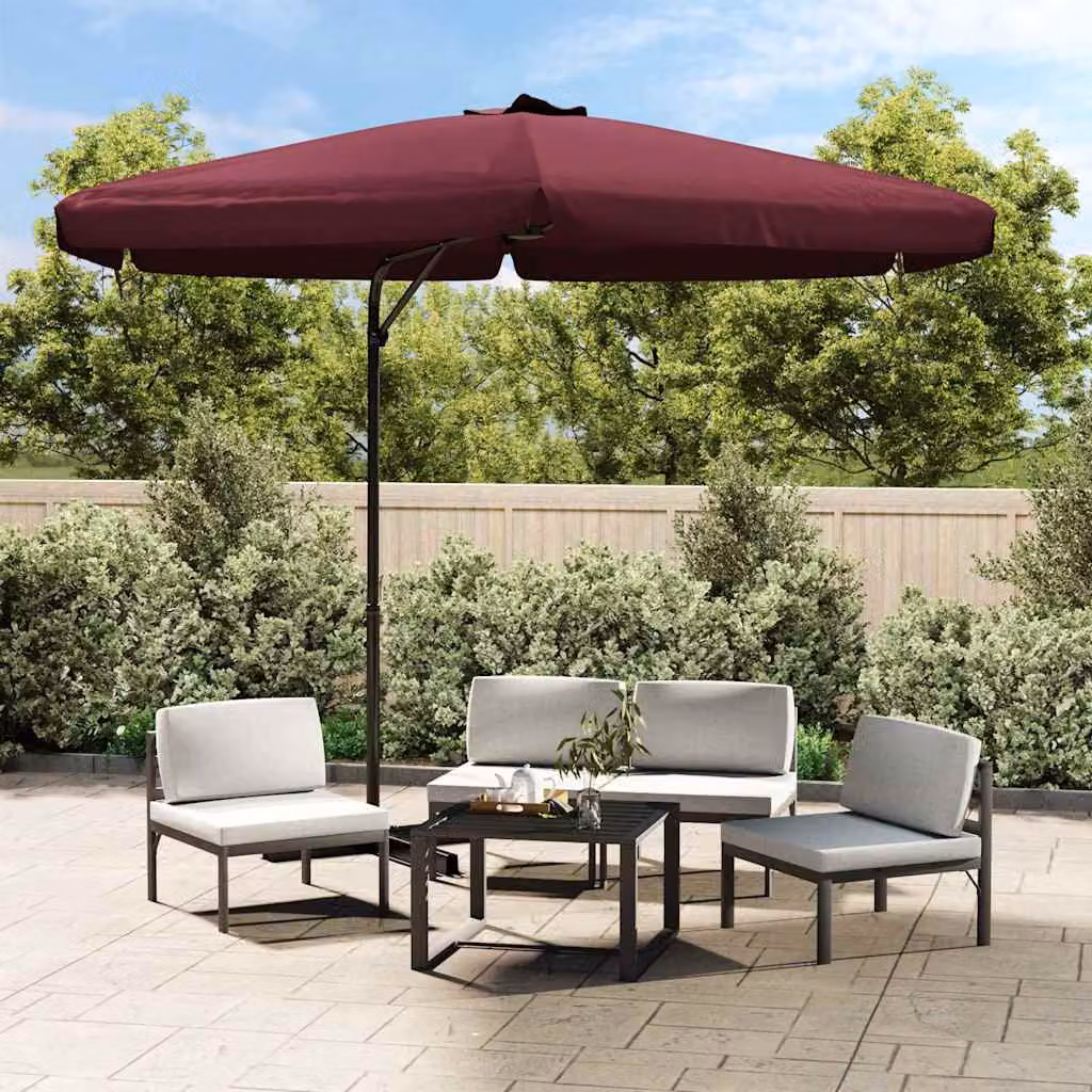 Ombrellone da Giardino vidaXL con Palo in Acciaio e Copertura in Poliestere Rosso Bordò, Diametro 300 cm