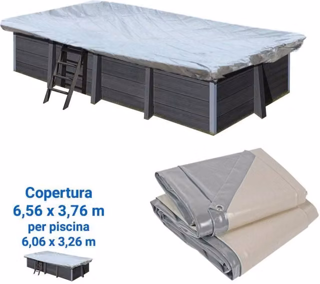 Copertura Invernale 8,54 X 4,36 M Per Piscina In Legno Composito Ottagonale Allungata Wpc Wood Di 8,04 X 3,86 M Dimensione piscina: 6.06 X 3.26 m