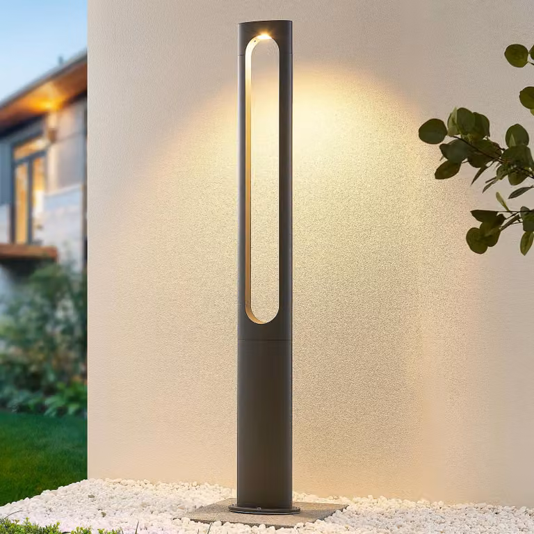 Lucande Dovino lampione LED, 150 cm, Nero, Alluminio, Moderno