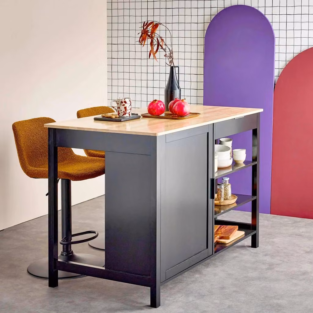 Isola da cucina moderna Sweeek in legno MDF laccato nero L: 120 cm, P: 75 cm, H: 90 cm – 2