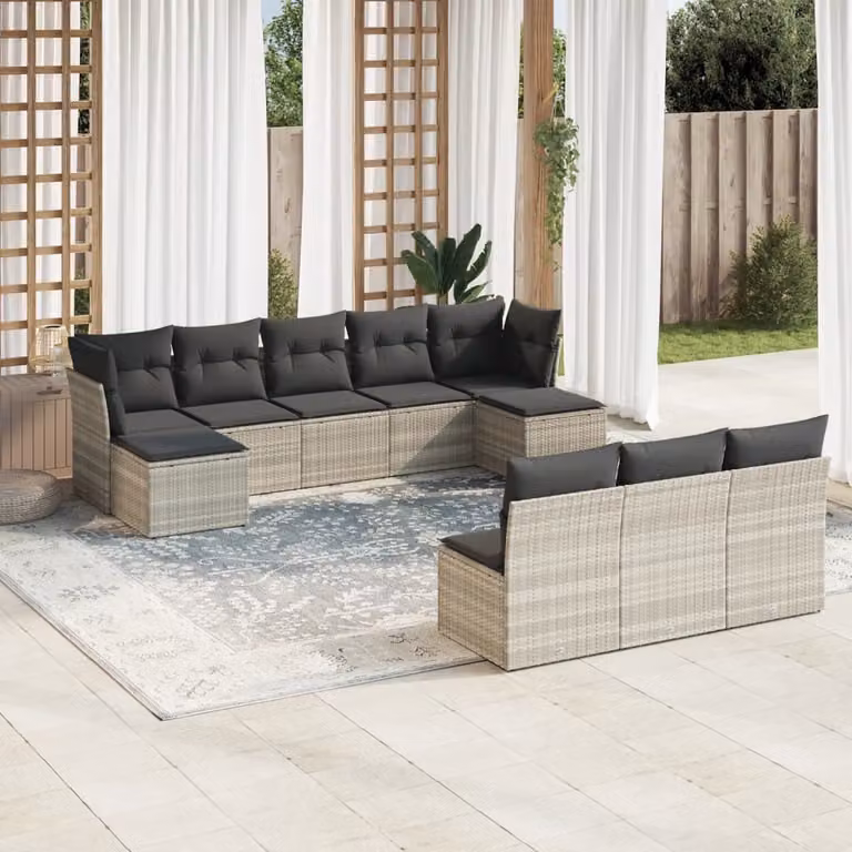 Maison Exclusive - Set Divano Giardino 10 pz con Cuscini Grigio Chiaro Polyrattan