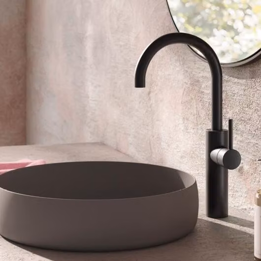 Herzbach DEEP BLACK Miscelatore monoforo per lavabo XL-Size con maniglia laterale senza scarico, nero opaco