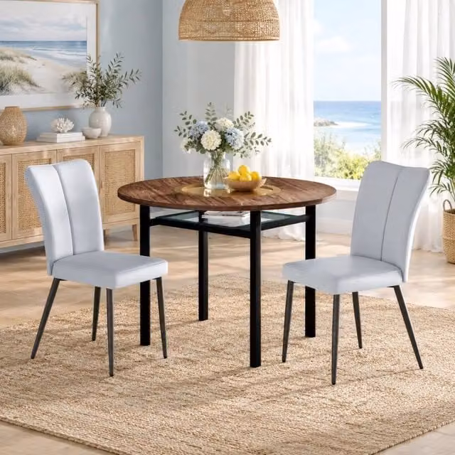 Set Tavolo da Pranzo Rotondo 100 cm con 2 Sedie in PU Grigio Chiaro, Design Minimalista in MDF Effetto Legno