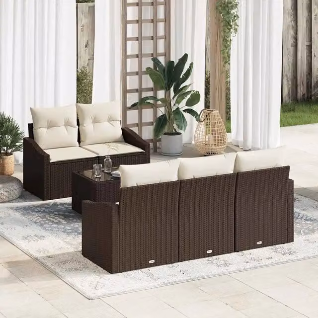 Set di divani da giardino vidaXL in rattan con cuscini, marrone e beige