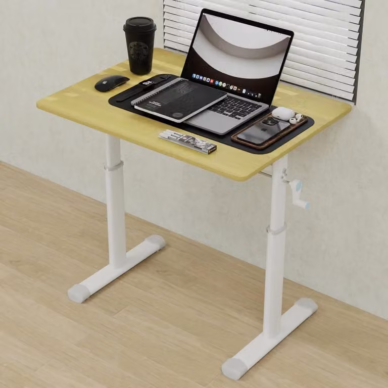 Scrivania regolabile in altezza - Tavolo da lavoro - 60 x 80 cm - Legno e metallo - Ideale per l'ufficio domestico - Struttura robusta con doppi supporti - Assemblaggio richiesto - Colore legno