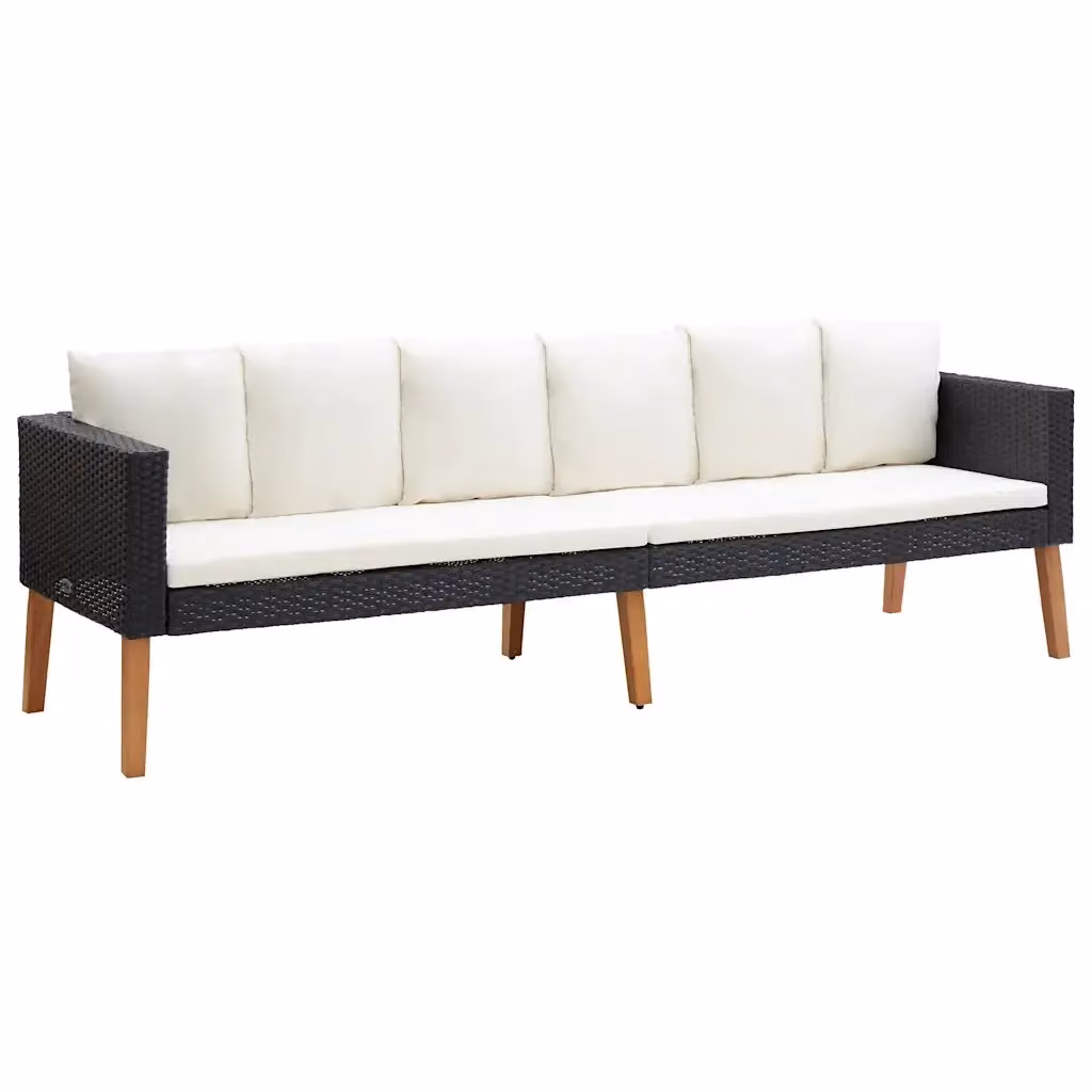 Divano da Giardino Moderno a 3 Posti vidaXL con Cuscini in Tessuto Bianco e Nero e Struttura in Metallo Nero – 2