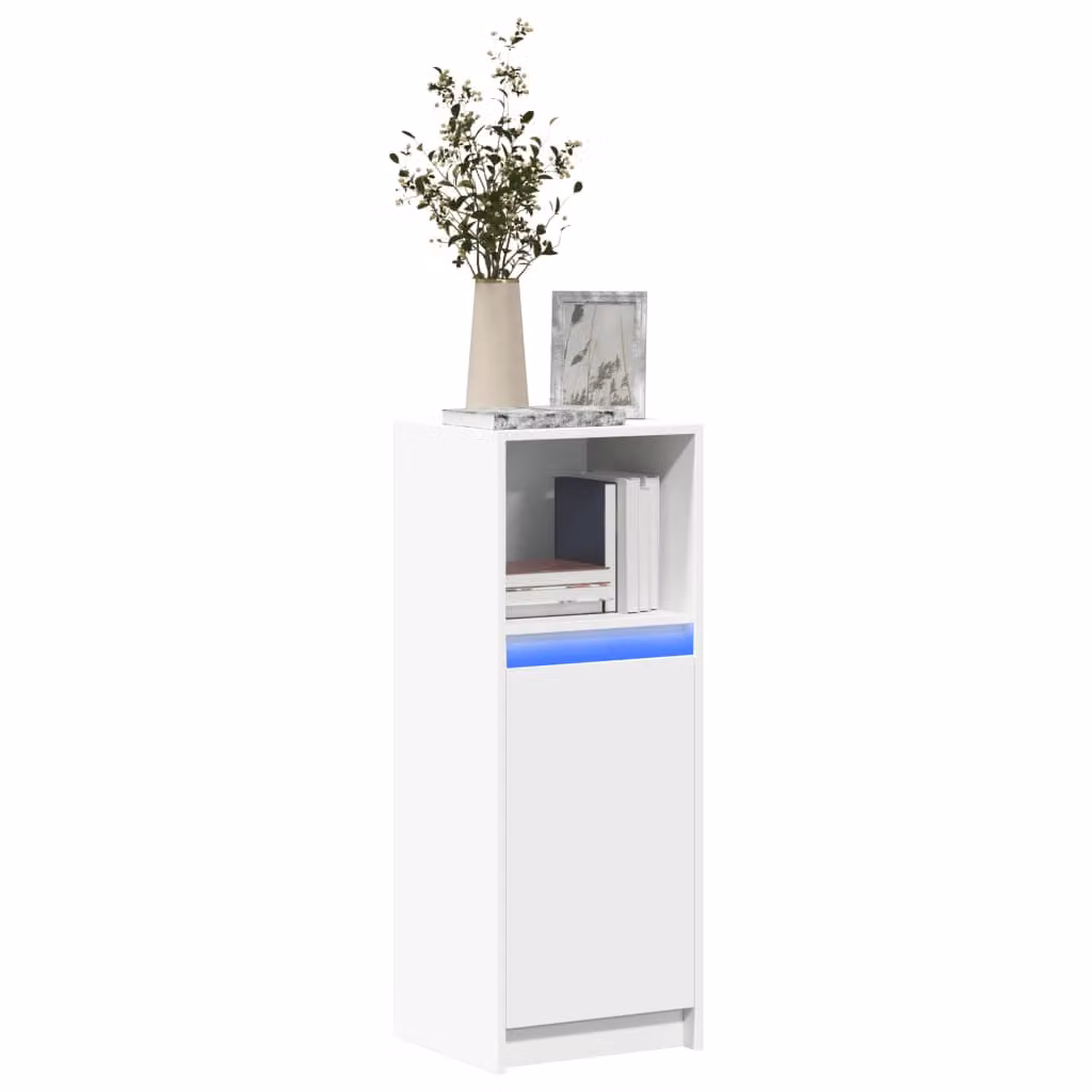Credenza moderna vidaXL con illuminazione LED integrata in legno multistrato e MDF, colore bianco, L 38 cm x P 34 cm x H 100 cm