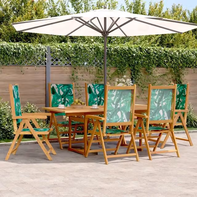 Set Pranzo da Giardino vidaXL 7 Pezzi in Legno di Acacia Olio e Tessuto Verde con Design Floreale Moderno – 1