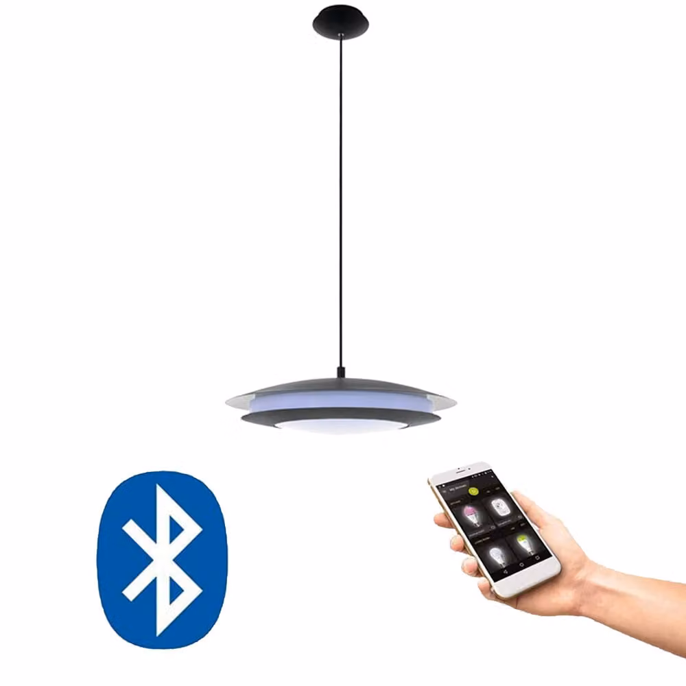 EGLO Moneva-C, lampada a sospensione intelligente, Bluetooth, nera, bianca, plastica, acciaio, 2700 K, 6500 K