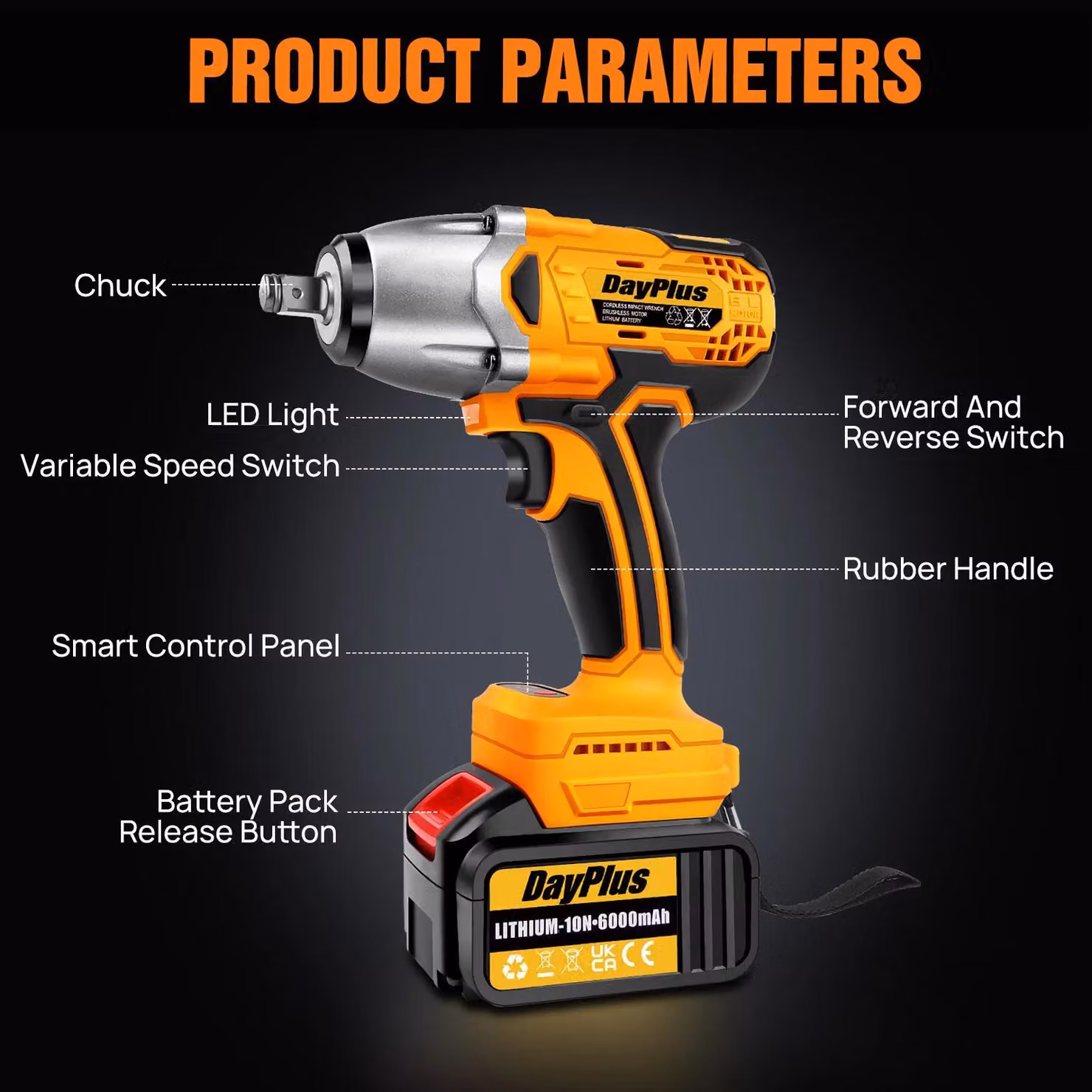 Avvitatore a percussione a batteria 3-in-1 con attacco da 1,27 cm - 1800 Nm - Motore brushless - 2 batterie - Luce LED - 4 inserti - Colore giallo