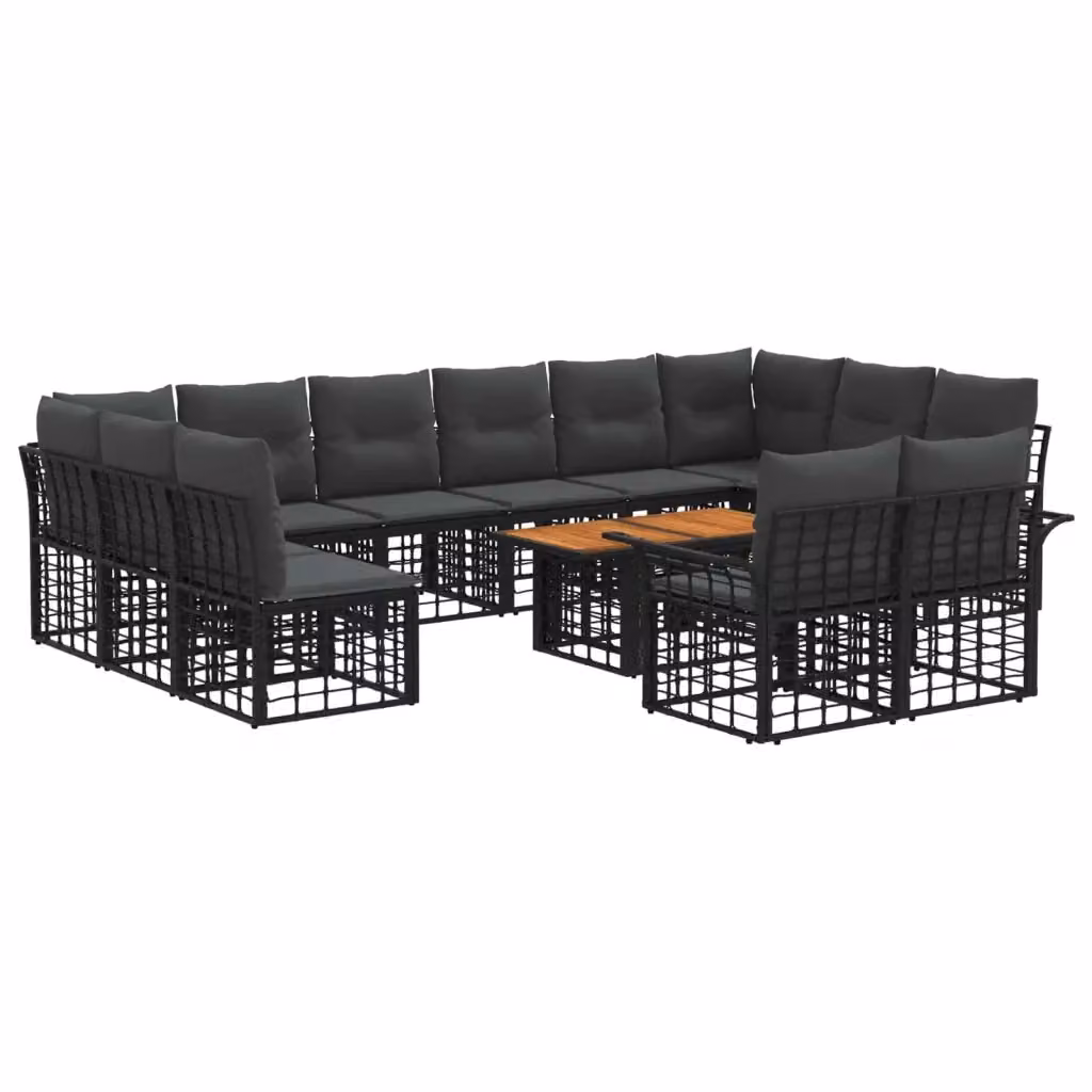 Set Divano da Giardino Moderno vidaXL in Polyrattan con Tavolino e Cuscini, Nero e Grigio – 2