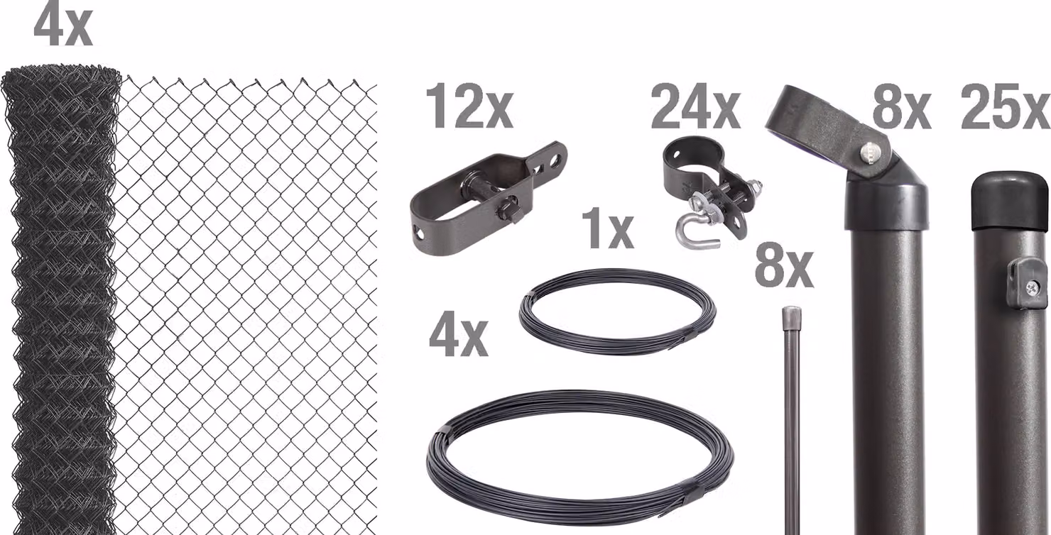 Alberts 635008 Recinzione in rete metallica come set completo di recinzione, per la posa nel calcestruzzo, antracite metallizzato, altezza 125 cm, lunghezza 60 m