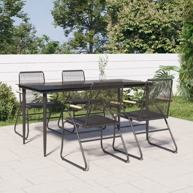 Set da Pranzo da Giardino 5 pz Nero in Rattan PVC 3156576