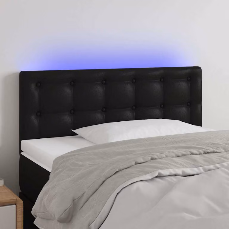 Testiera per letto vidaXL in similpelle nera con illuminazione LED e porta di ricarica USB, L 100 x P 5 x H 78/88 cm