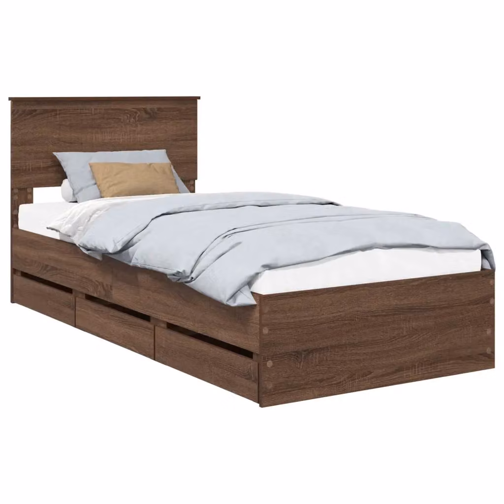 Struttura letto moderna con cassetto vidaXL in legno rovere marrone L/P/H: 200 x 90 x 210 cm – 2