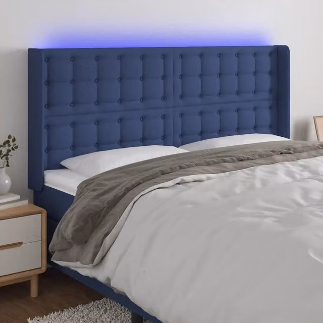 Testiera con LED Blu Design Mania in Tessuto con Porta USB L/P/H: 203 x 16 x 128 cm