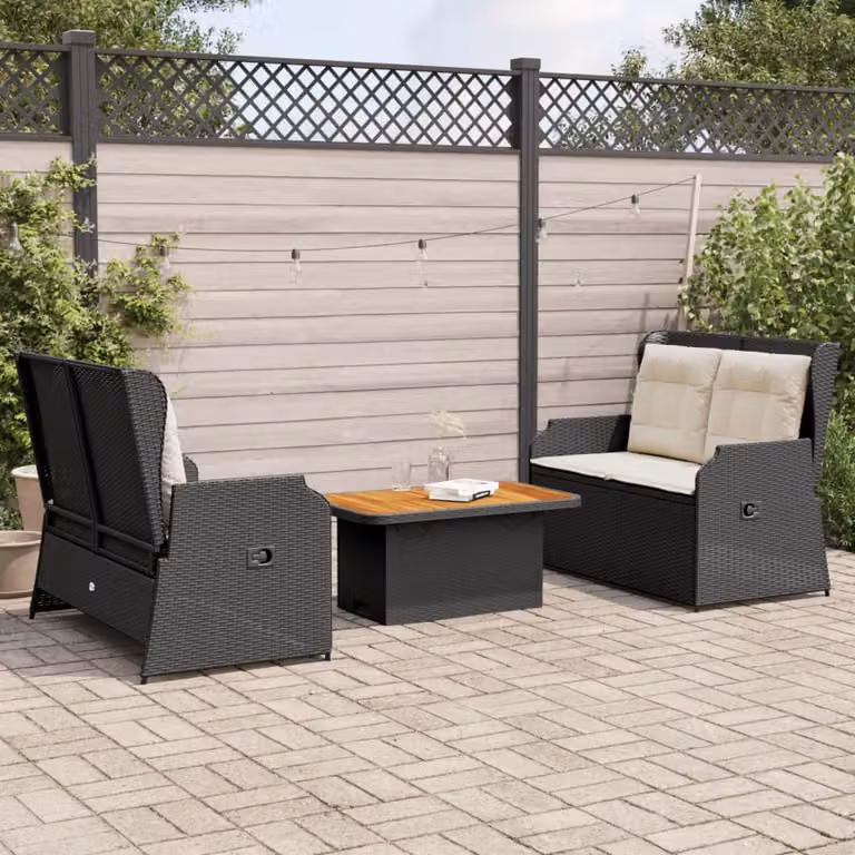 Set da giardino vidaXL composto da divano a 2 posti, tavolino da caffè e cuscini in tessuto resistente ai raggi UV con struttura in acciaio verniciato a polvere