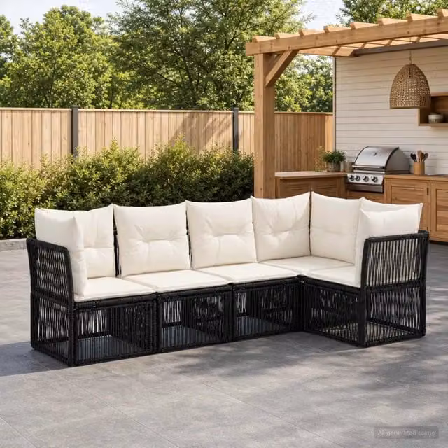 Set Divano da Giardino 5 pz Nero polyrattan 3434215