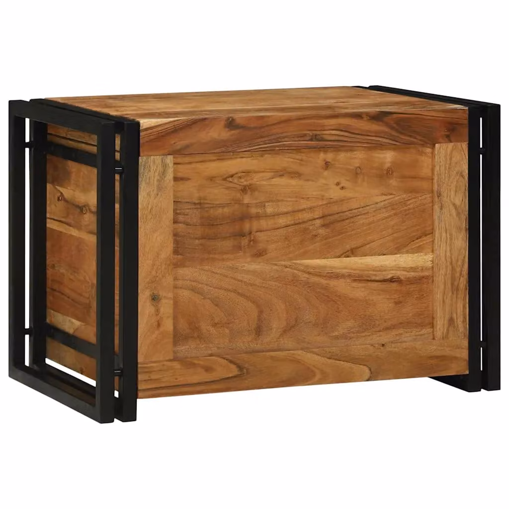 Scatola di stoccaggio vidaXL in legno di acacia massello e metallo, stile rustico, marrone e nero, L 60 x P 40 x H 41 cm