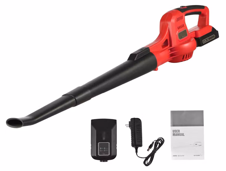 Soffiatore a batteria per foglie - Modello F-64 Turbo - 2 velocità - 60/130 MPH - Modello portatile - Con tubi di prolunga - Colore: rosso