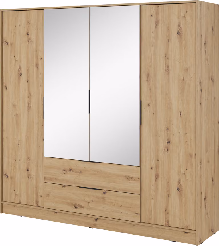 Armadio, mobile contenitore moderno in legno di quercia "Artisan" con specchio centrale