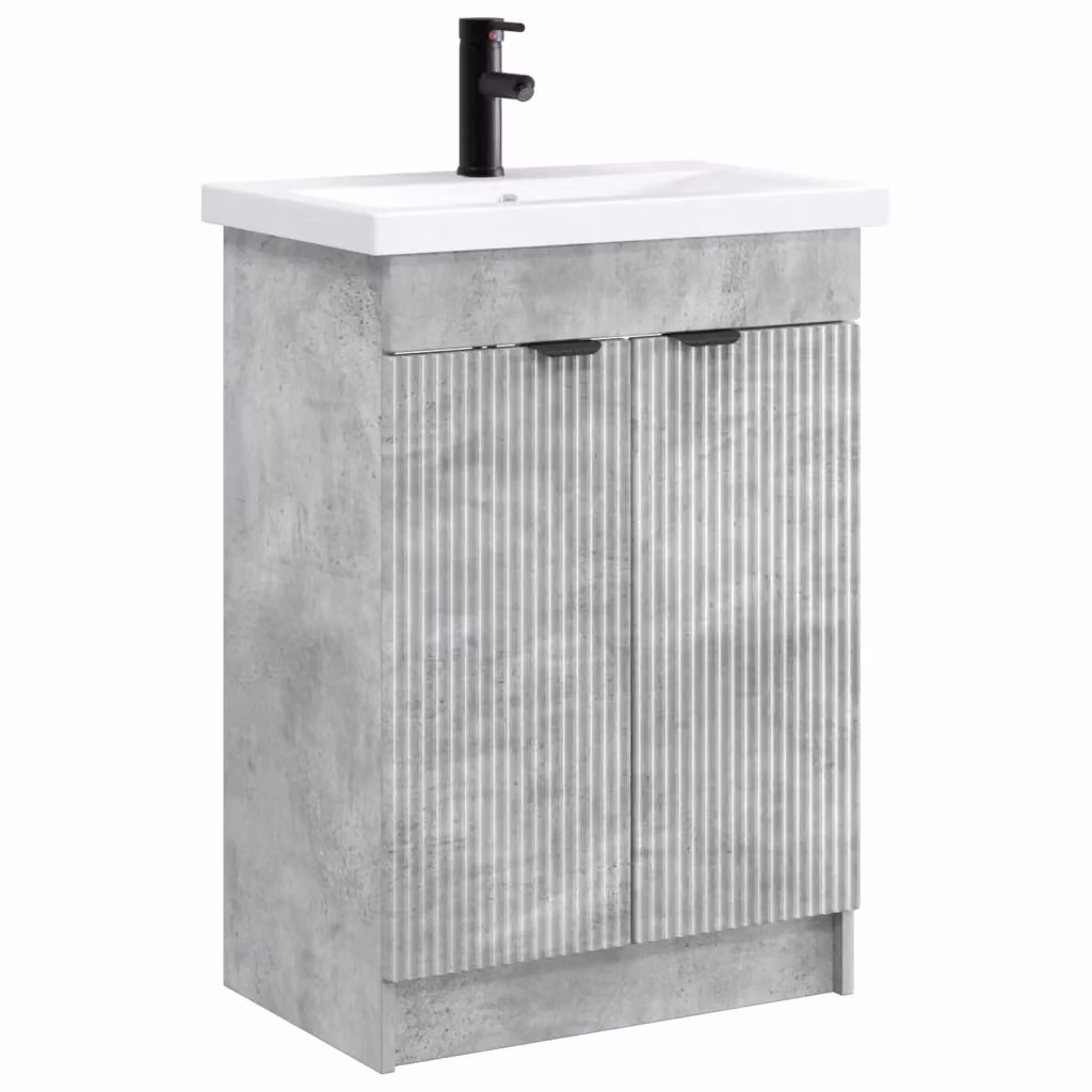 Set di mobili per il bagno moderno vidaXL in legno e metallo, Grigio e Nero, L: 56 cm, P: 37,5 cm, H: 81 cm – 2