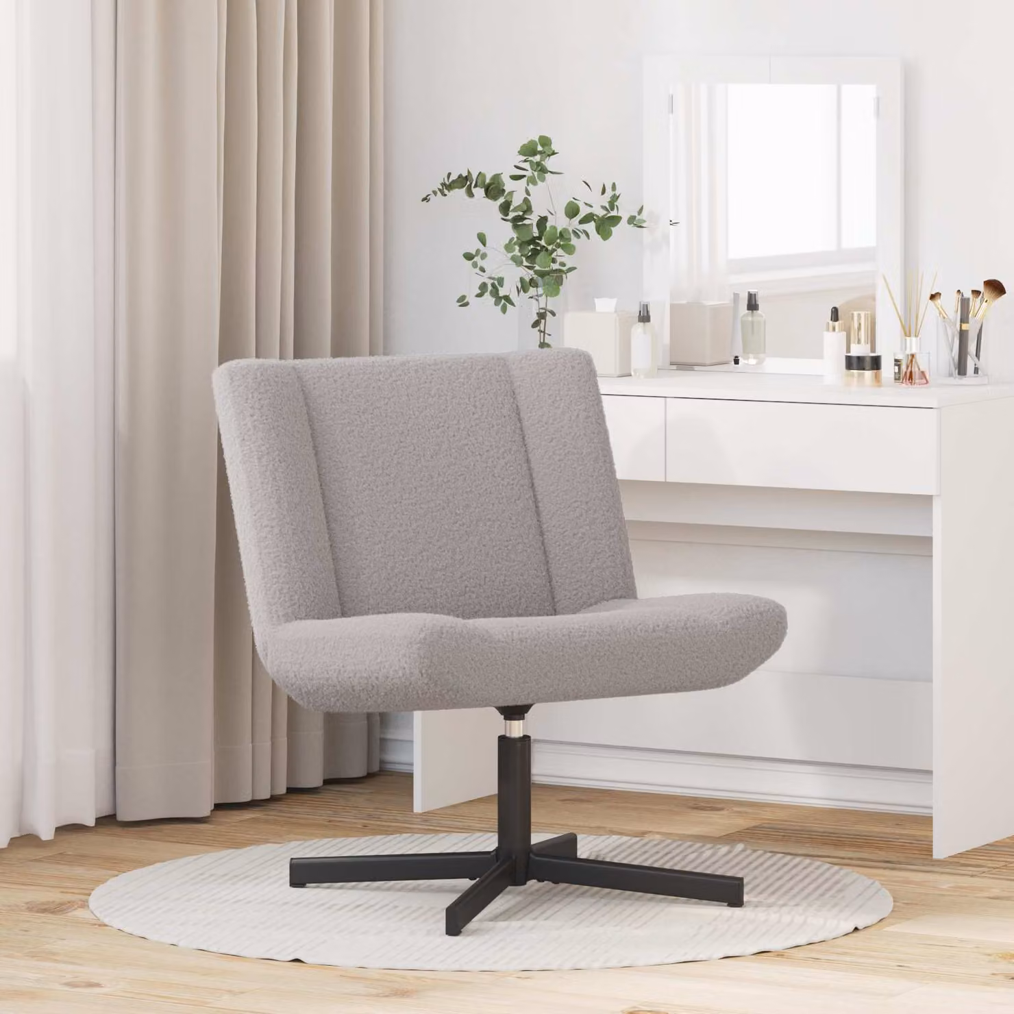Sedia girevole moderna vidaXL in tessuto bouclé grigio con base in metallo L: 63 cm, P: 75 cm, H: 76 cm