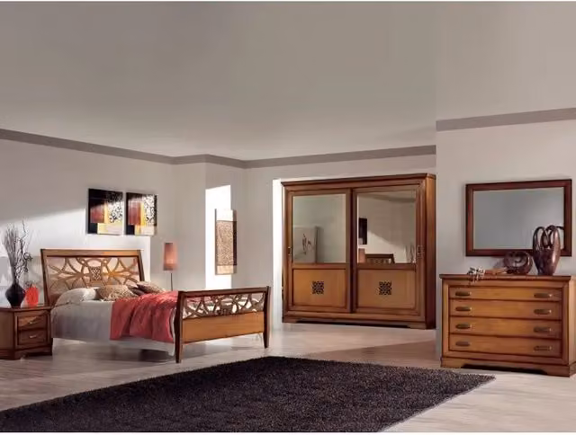 Camera da letto completa classica in legno intagliato Mobili 2G colore noce o bianco – 2