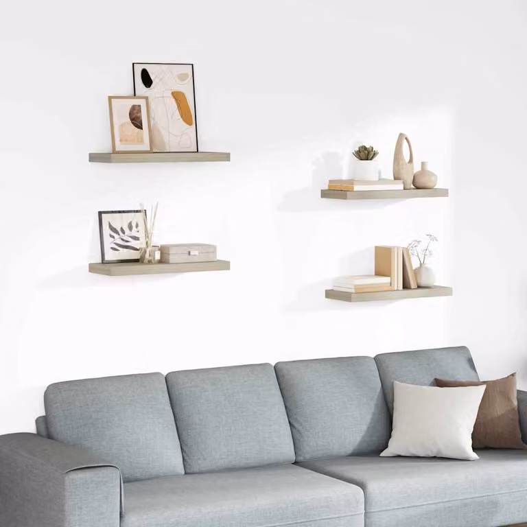 Set di 4 scaffali a parete vidaXL in MDF color marrone con finitura opaca L: 60 cm, P: 23,5 cm, H: 3,8 cm