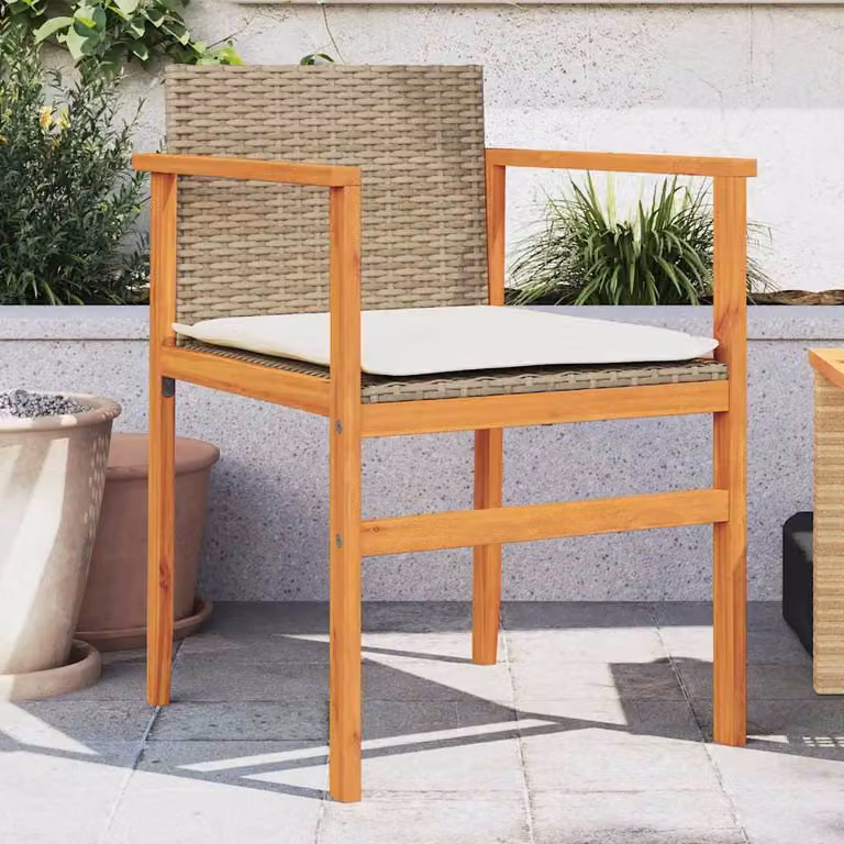 Set di 2 sedie da giardino vidaXL in polyrattan e legno di acacia con cuscini beige e braccioli